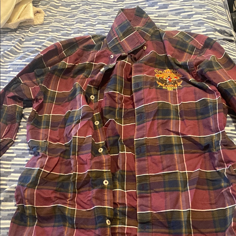 Men's Plaid Shirt - Burgundy and Navy - Picture 3 of 3